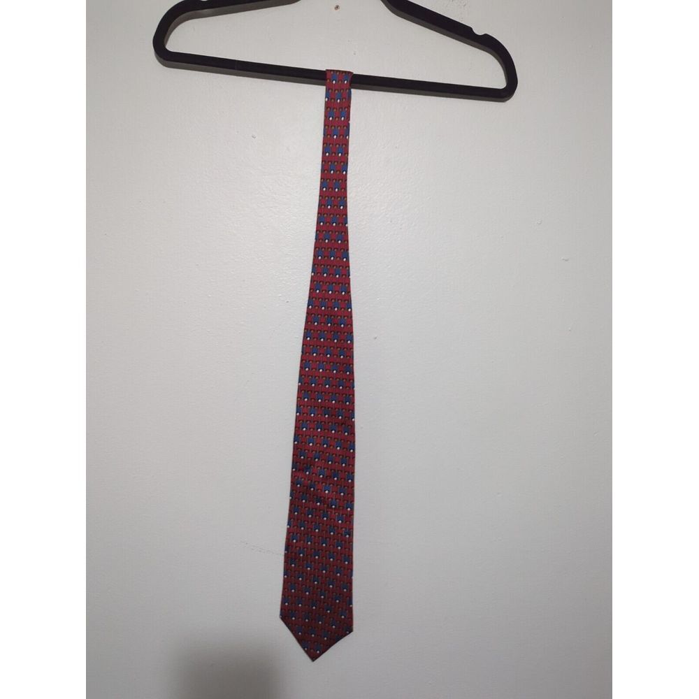 Christian Dior Monsieur Silk Tie Red Blue‎ Gold Geometric Abstract Vintage Mens